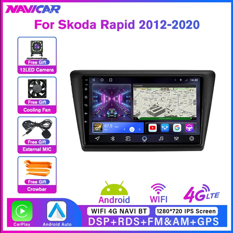 

NAVICAR 2 Din Android10.0 Car Radio For Skoda Rapid 2012-2020 Car Stereo Receiver 6G+128G Radio Car Multimedia Player Carplay