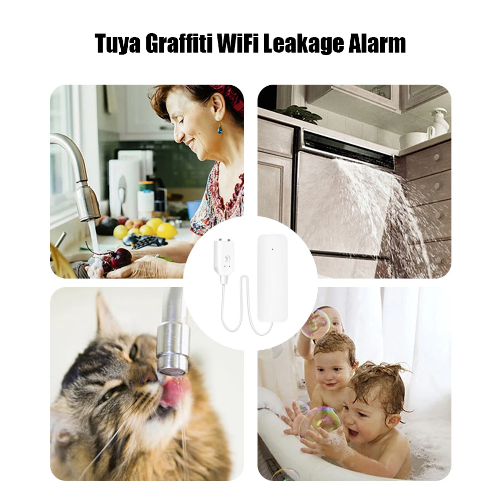 Wifi Tuya Waterlekkage Alarm Smart Home Security Alarmsysteem App Afstandsbediening Monitoring Lek Detector Sensor Overstroming Overloop Alarm