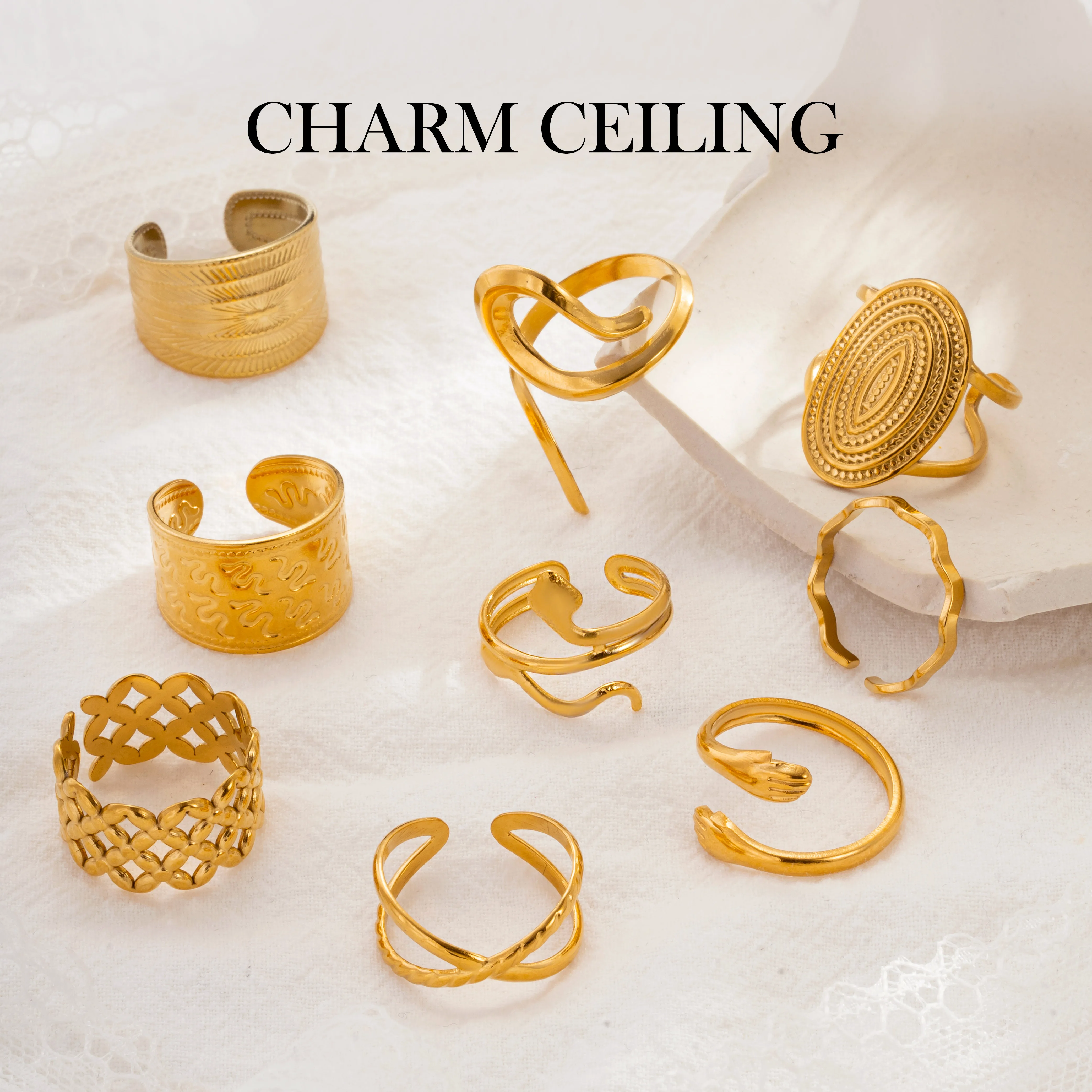 Irregular Streamlined Rings for Women Stainless Steel Gold Color Accessories Widening Exaggerate Gothic Snake Simple Wave Ring