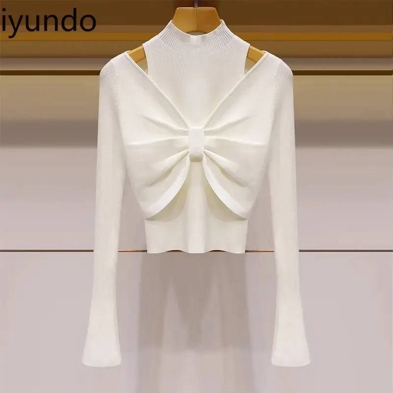 

Fall Women's Bow Knot Knitted Shirt Slim Fitted Long Sleeve Tops Fashion Basic Blouse Female Clothes Moletom Feminino