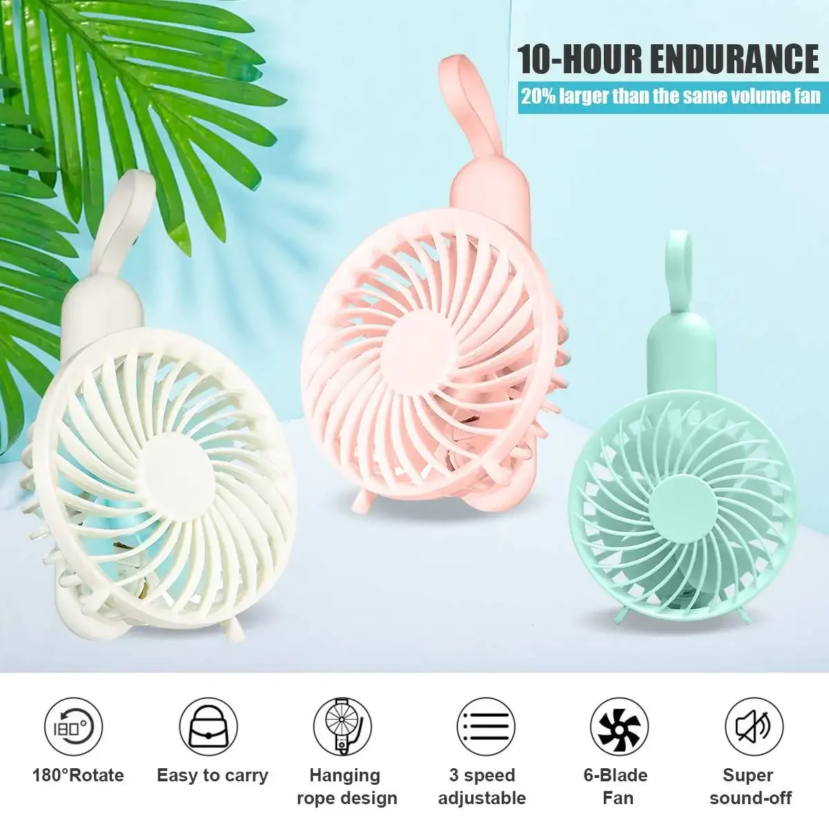 Mini ventilador de mano con carga USB ajustable, ventiladores de escritorio personales, recargable, portátil, para oficina, viajes al aire libre, refrigerador de verano, 3 velocidades