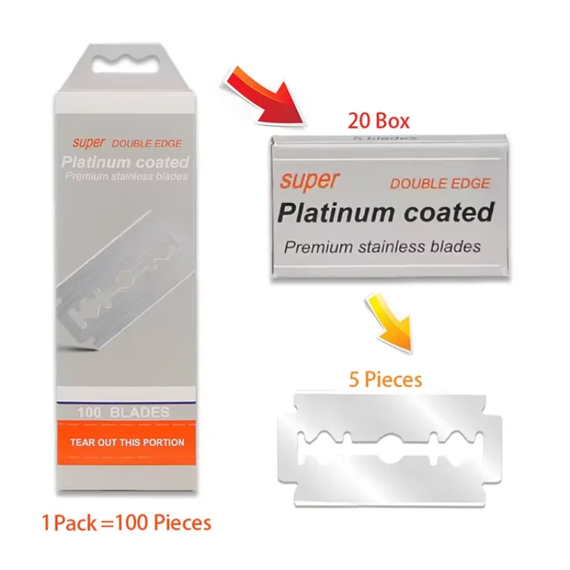 

100 Pcs/Box Platinum Coated Double Edge Safety Razor Blades , Premium Stainless Steel Shaving Blades , Super Sharp for Smooth