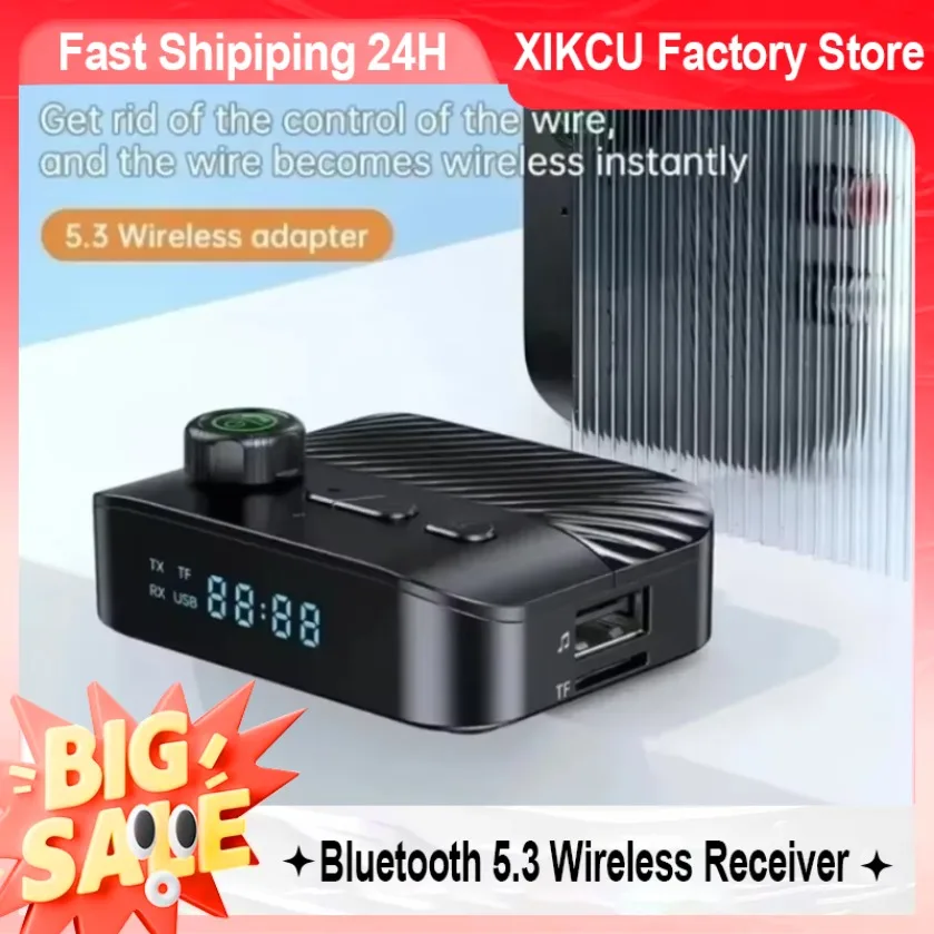 Wireless Audio Receiver Bluetooth 5.3 Car Adapter Hands-Free Call & Navigation Voice 3.5mm AUX RCA Output For Car Stereo Speaker