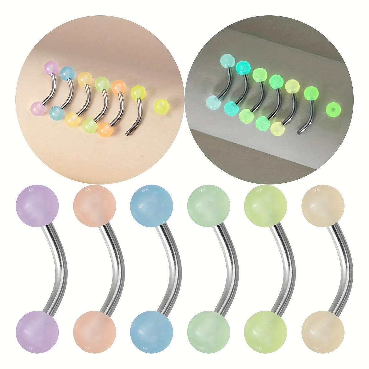 Luminous Eyebrow Lip Labret Piercing Studs Ear Tragus Cartilage Acrylic Earring Simple Earrings Body Jewelry 6mm/8mm/10mm