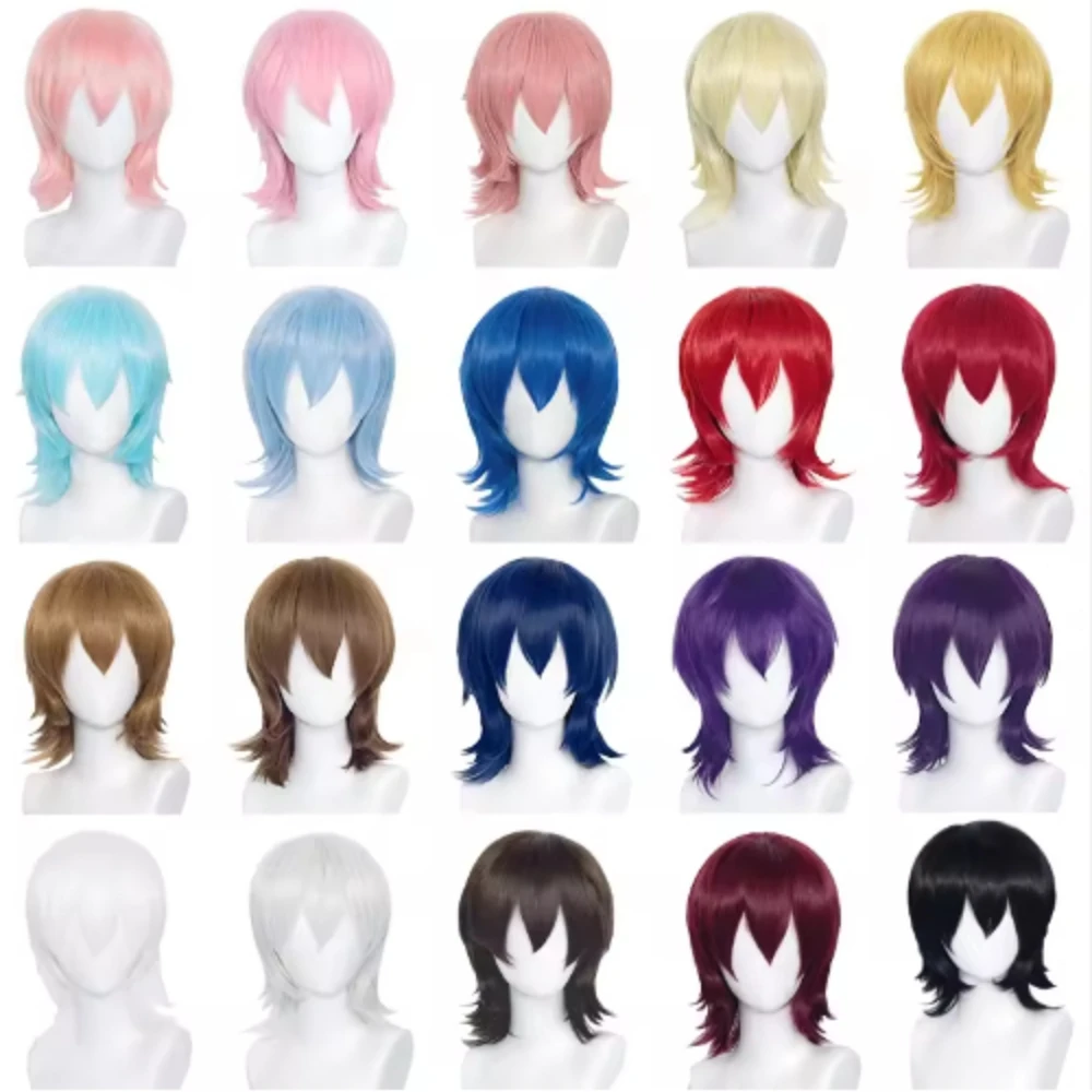 Short multi-color unise-friendly straight wig for Cosplay synthetic anime Halloween party artificial fiber heat-resistant wig