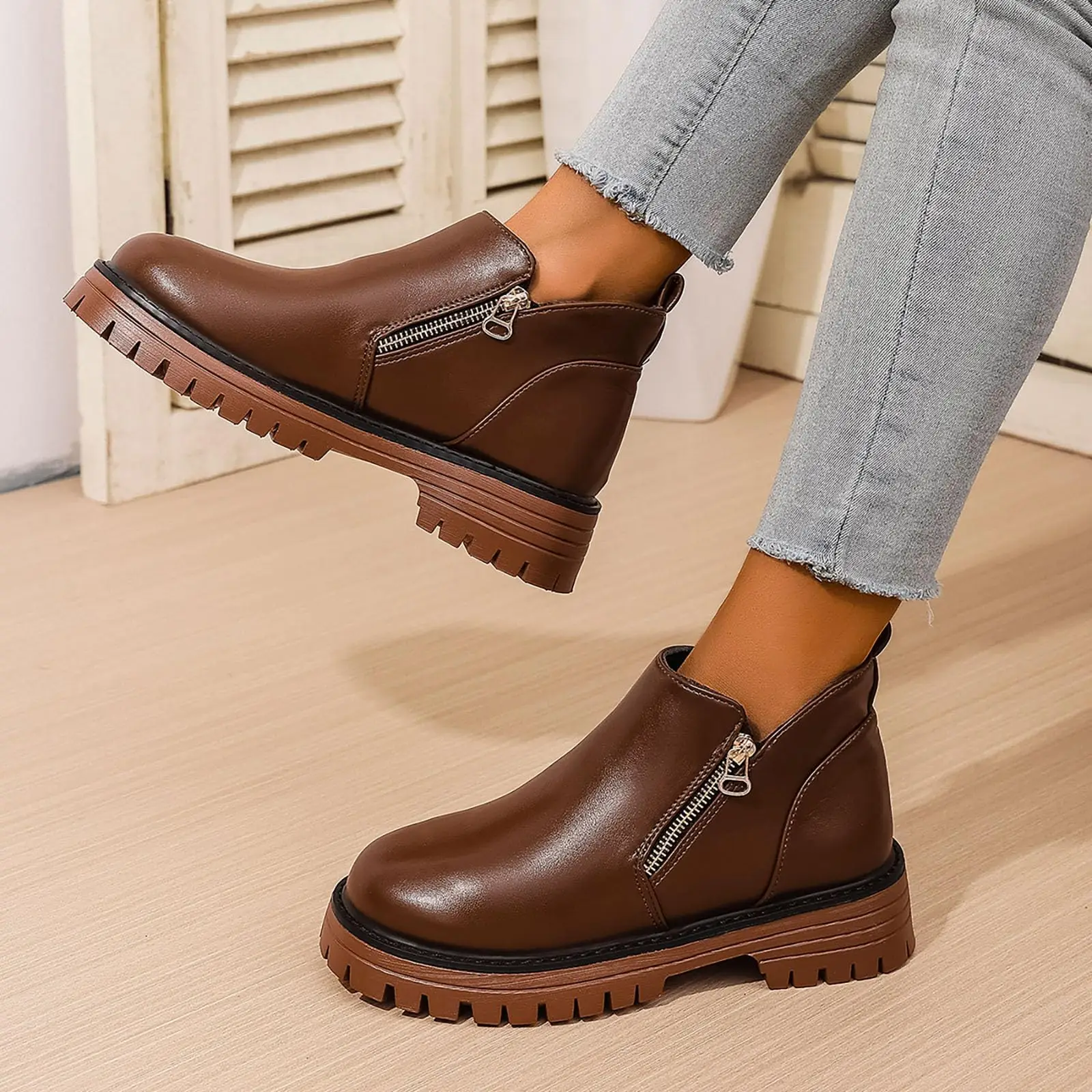 

Women'S Warm Fall Winter Boots Solid Color Casual Fashion Boots Stylish High Quality Round Toe Thick Bottom Boots Women'S Boots