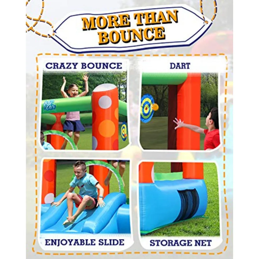 Bounce House, Inflatable Bounce House with Air Blower, Bouncy Castle with Durable Sewn and Extra Thick, Family Backyard Jump Hou