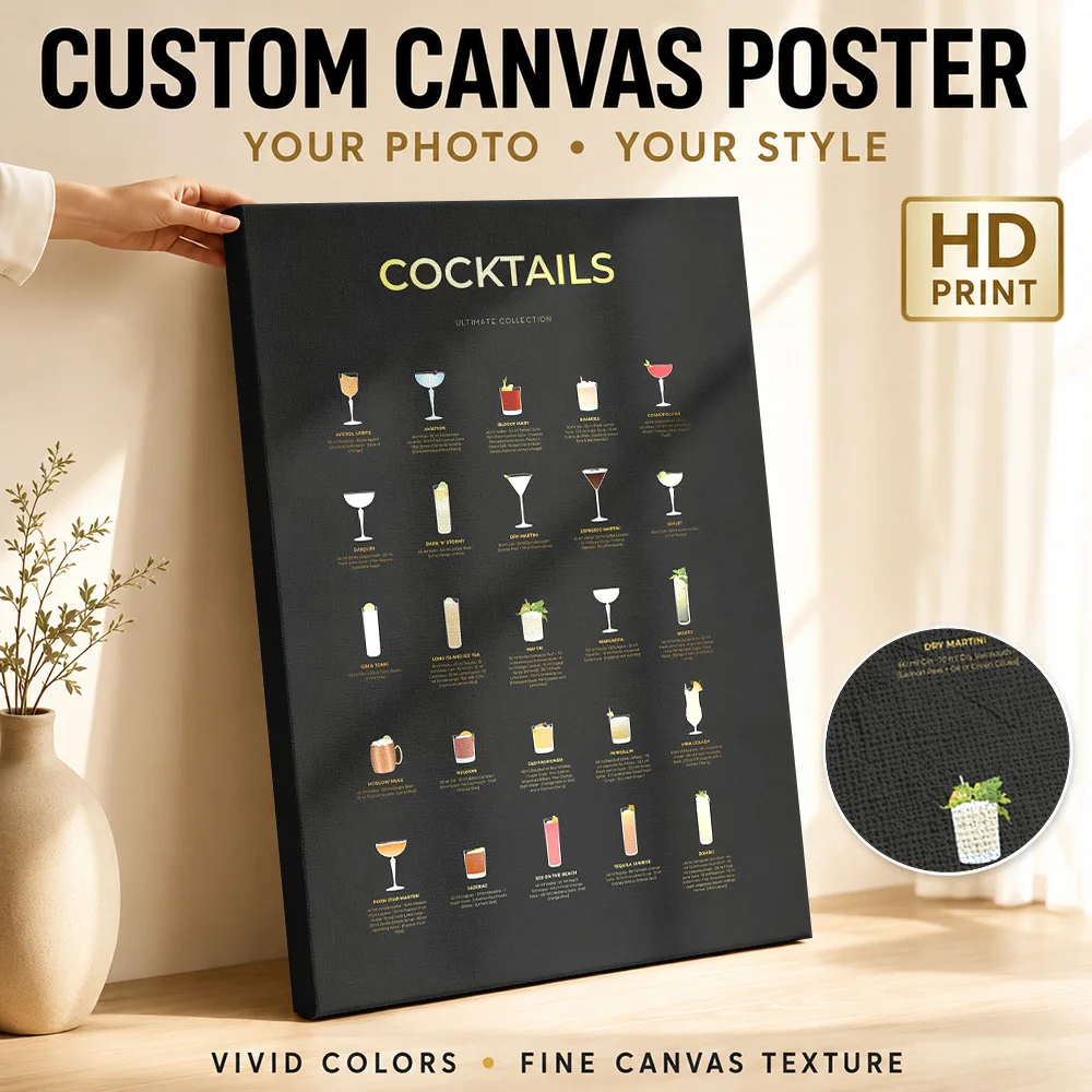 Ultimate Cocktail Chart Canvas Poster Customized Modern Aesthetic Wall Paintings Decoration for Dining Room Home Ready to Hang