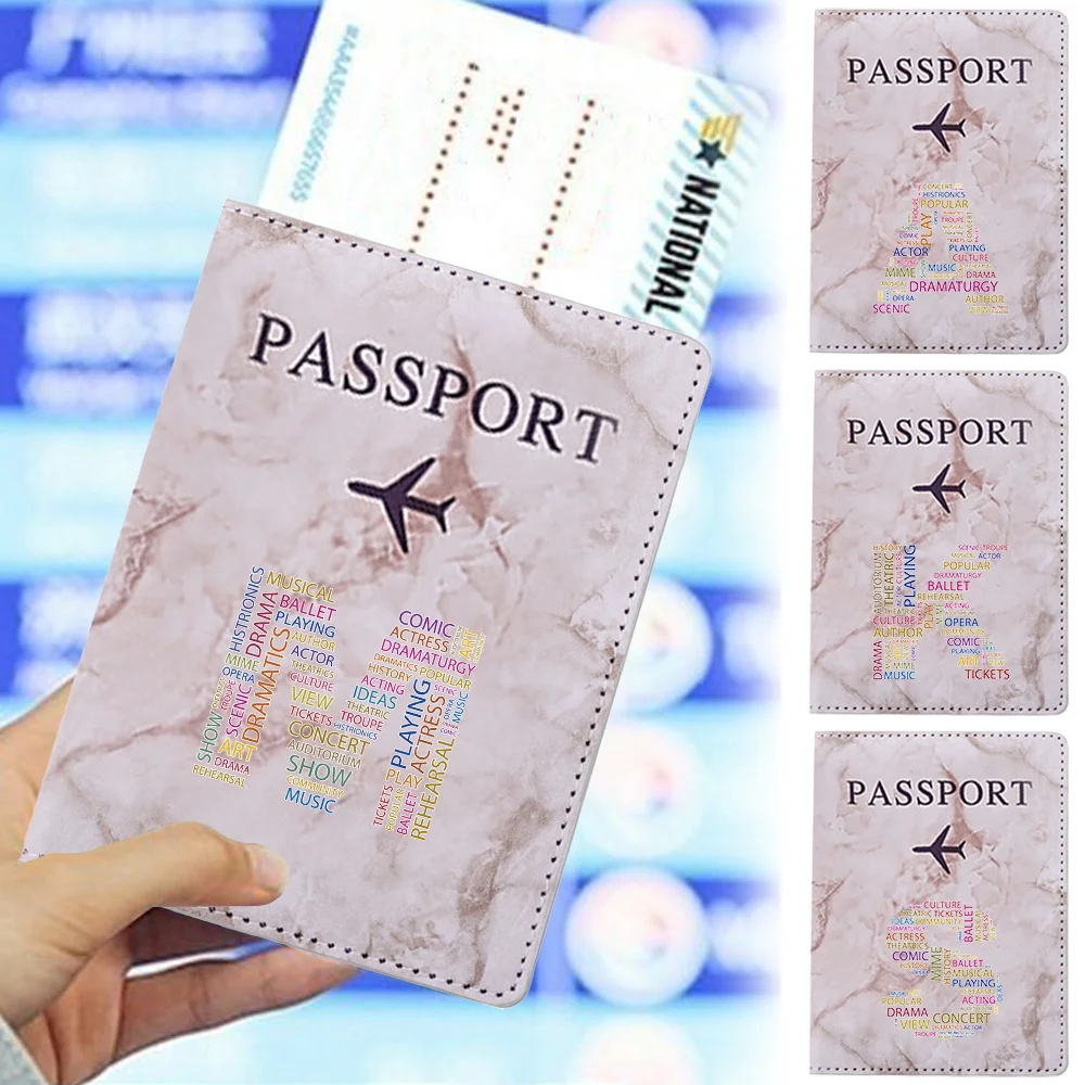 Passport Cover PU Leather Travel Passport Holder Text Printing Series Ticket Document Business Credit ID Card Wallet