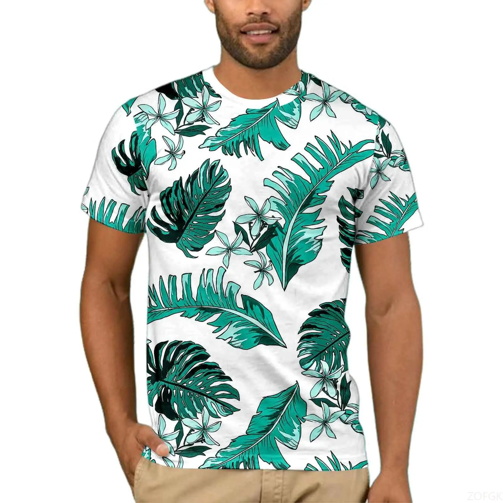تي شيرت صيفي ممتع للرجال والنساء، تي شيرت بوليستر مطبوع عليه نباتات استوائية على شاطئ البحر، تي شيرت كاجوال برقبة دائرية