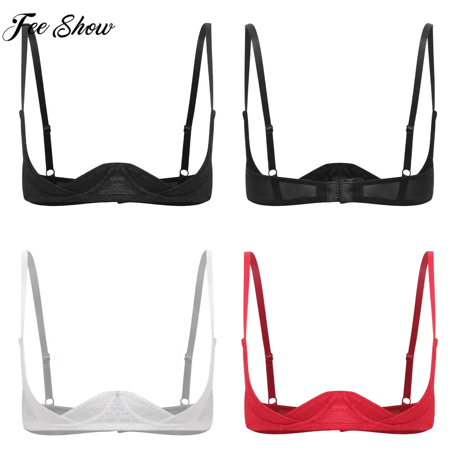 

Women Sexy 1/4 Open Cups Bra Chest Brace Floral Lace Push-up Underwire Balconette Exposed Nipples Brassiere Lingerie Nightwear