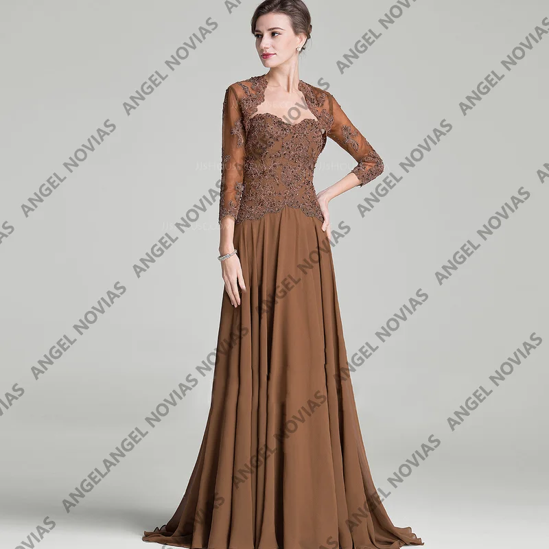 

Vintage Customized Mermaid Brown Mother of the Bride Dresses with Jacket Wedding Guest Gowns Vestido De Festa De Casamento