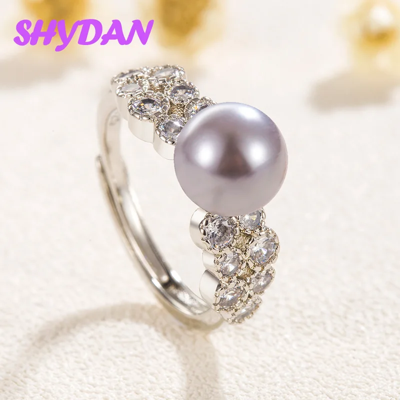 SHYDAN 925 Sterling Silber Bestseller Geschenk Party Diamant Spitze Perle Verstellbarer Ring für Mädchen Damen Frauen Modeschmuck