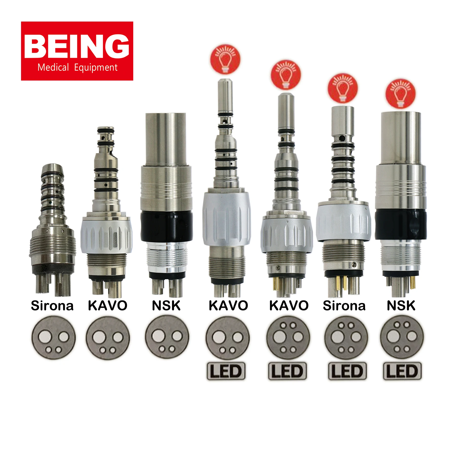 Being Dental Coupling 4Holes LED Coupler 6Pin 6Holes For KAVO NSK Sirona Type LED Fiber Optic High Speed Turbine Handpiece