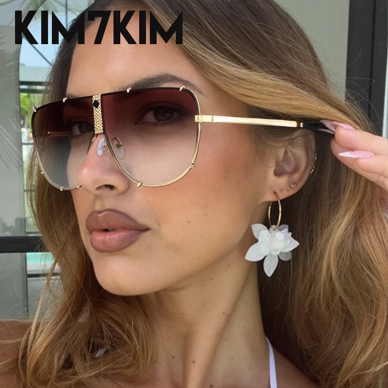 موضة المتضخم الطيار النظارات الشمسية النساء إطار كبير 2025 العلامة التجارية الفاخرة الكلاسيكية البيضاوي درع الشرير حملق نظارات شمسية لسيدة ظلال