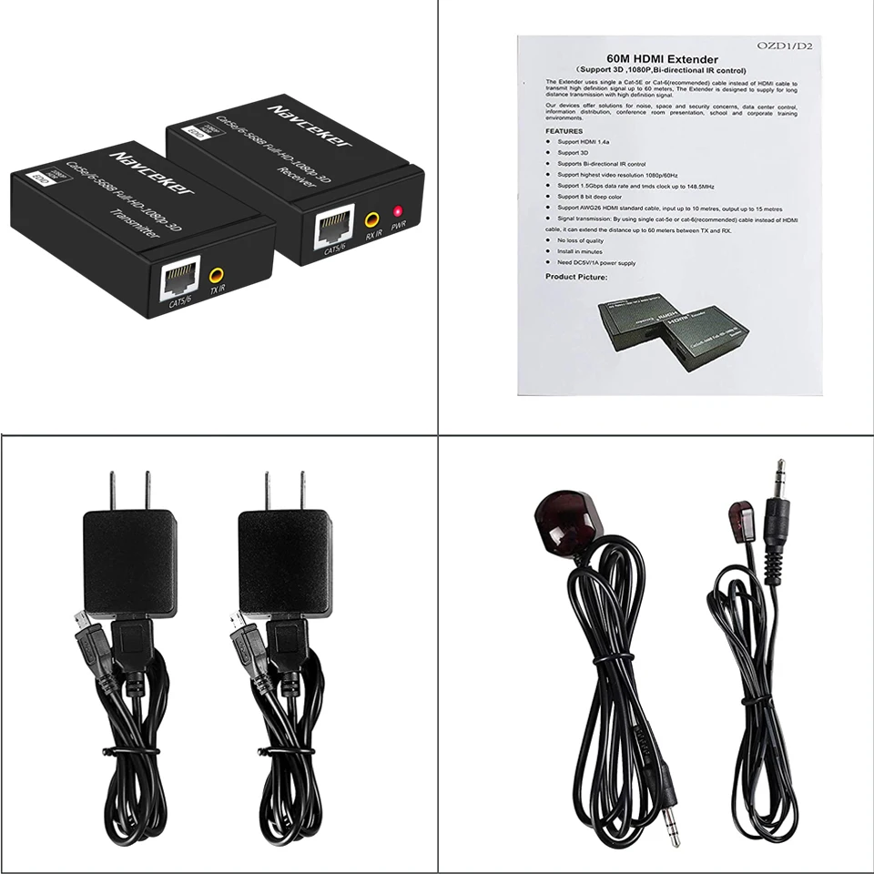 2023 przedłużacz HDMI z IR & Loop Out 1080P przedłużacz HDMI 60m bez strat RJ45, aby przedłużacz HDMI nadajnik-odbiornik nad Cat5e/Cat6