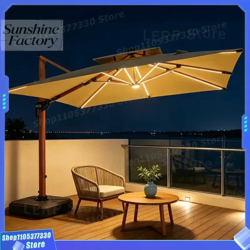 Customized LED Modern Aluminum Solar Panel Outdoor Umbrella for Hotel & Park Use Big Beach Parasol with Waterproof Design