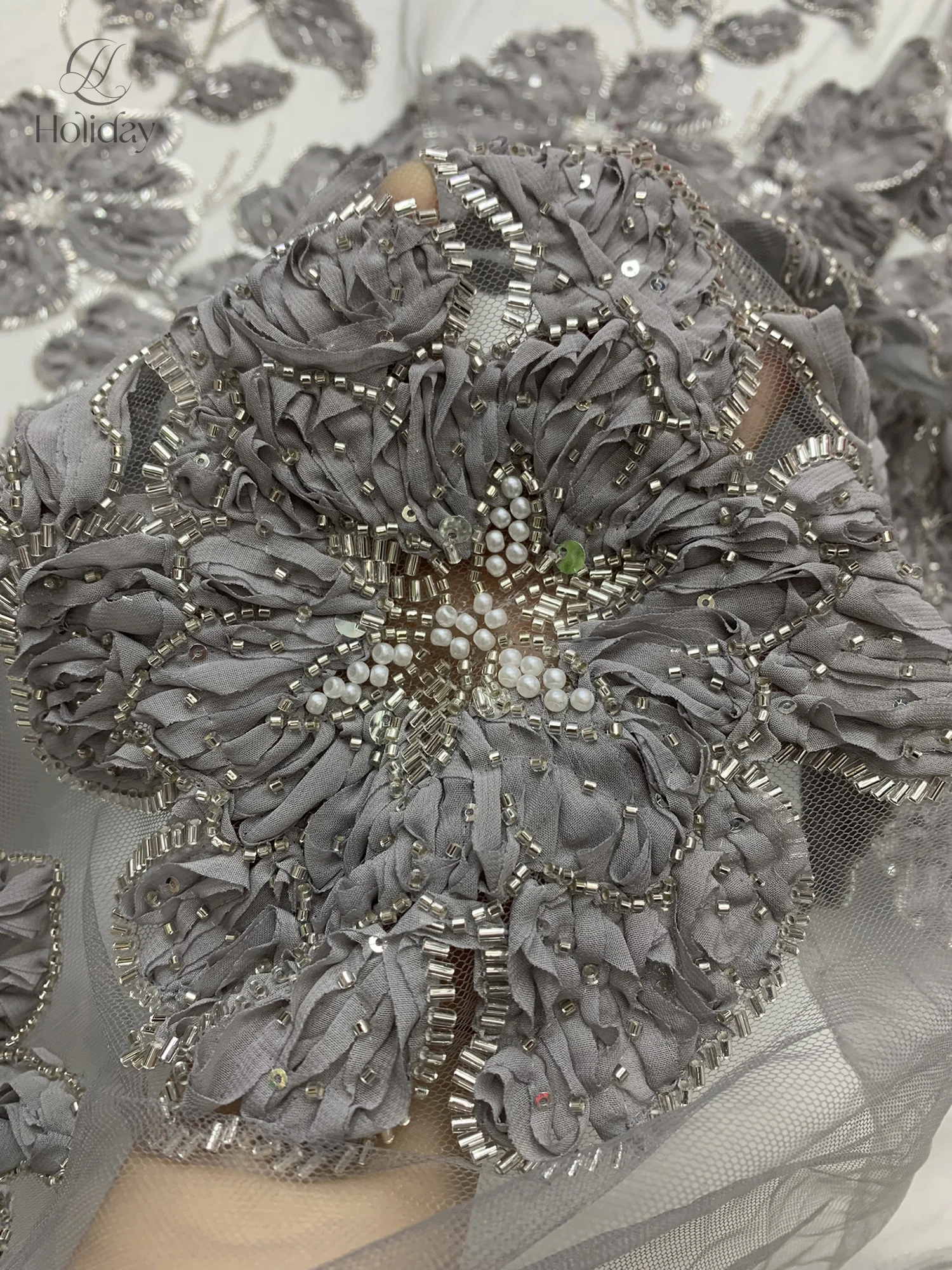 Kain Renda 1 atau 3 Yard Kualitas Tinggi Kain Renda Jaring Perancis Manik-manik Renda Afrika Pesta Pernikahan Kain Renda Sifon