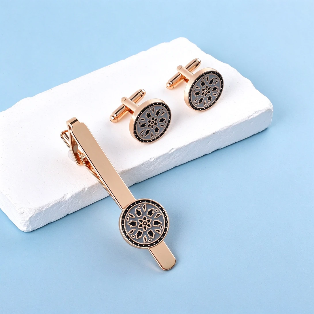 Metal Round Vintage Floral Man - Tie Bar Set Gift ulasan dan harga