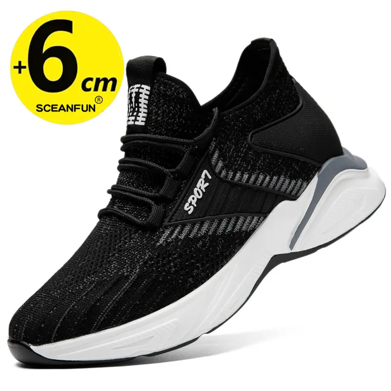 New height increasing shoes for men 6cm invisible elevator sneakers White leathe sport zapatillas de Hombre lift height