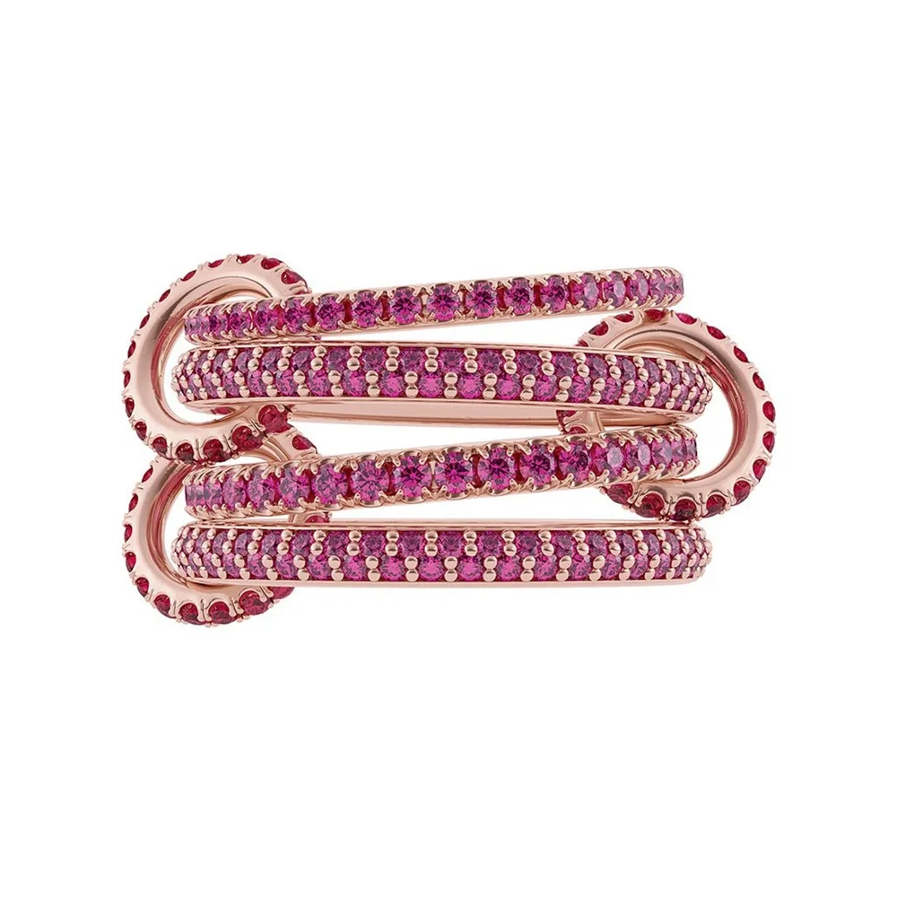 2025 New 4 Link Ring Rose Gold Color Pink Cubic Zircon Multi Piece Stacked Full Finger Women Jewelry Wedding Party Female