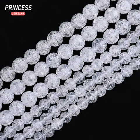 A++ Natural White Cracked Quartz Crystal 4 6 8 10mm Loose Beads for Jewelry Making Bracelet Necklace Needlework DIY Accessories