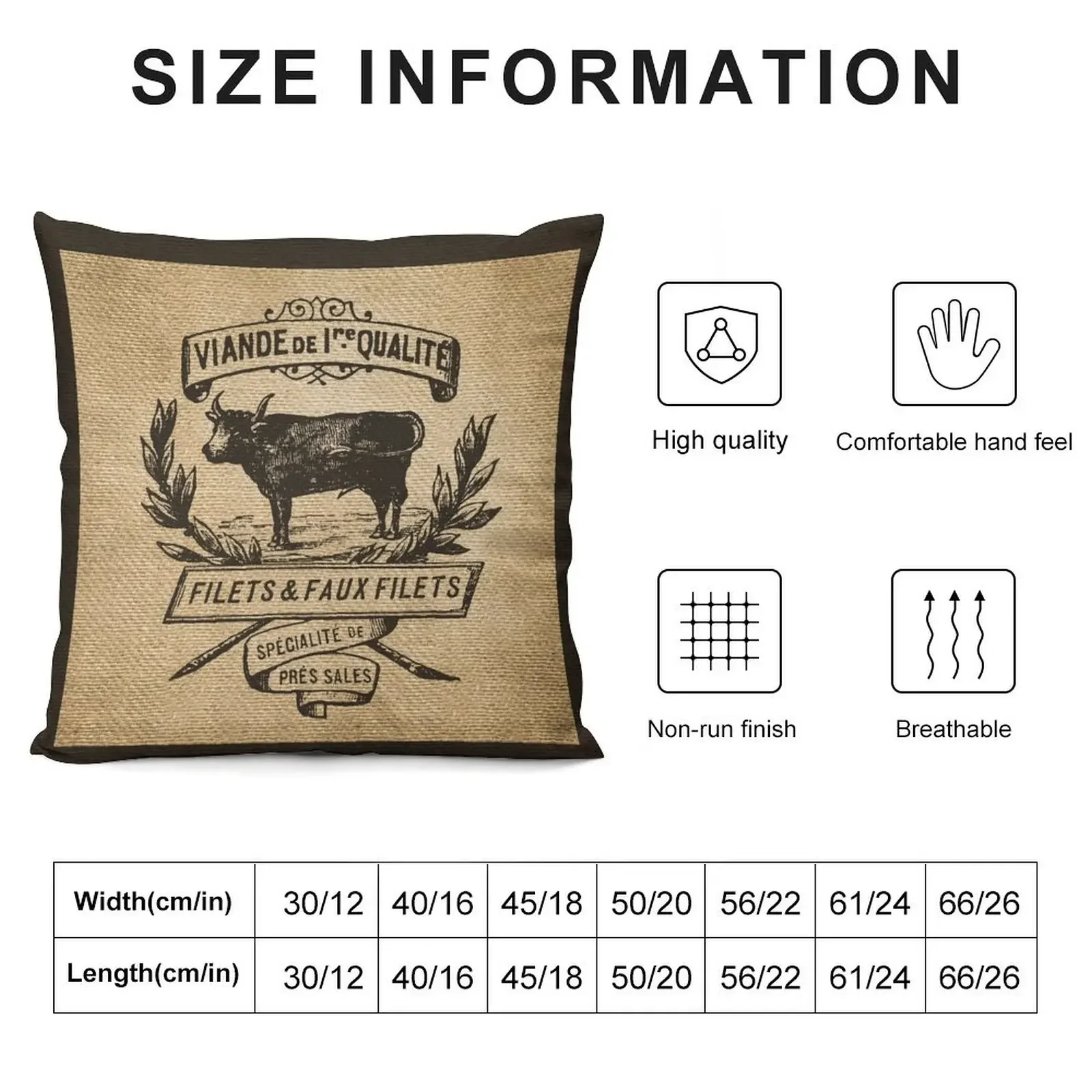 French Burlap Meat Filets Advertisement Black Throw Pillow Luxury Pillow Cover Cushions For Children Couch Pillows pillow