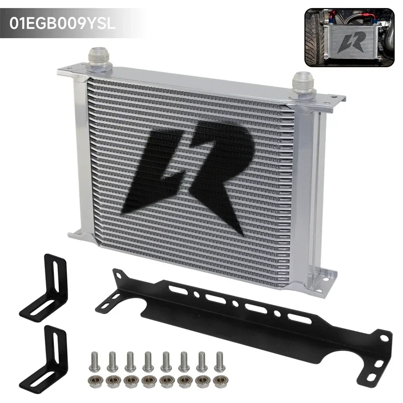 

Universal LR Oil Cooler+Mounting Bracket 30 Row 248MM 10AN Engine Transmission Mocla Style Aluminum Black/Silver