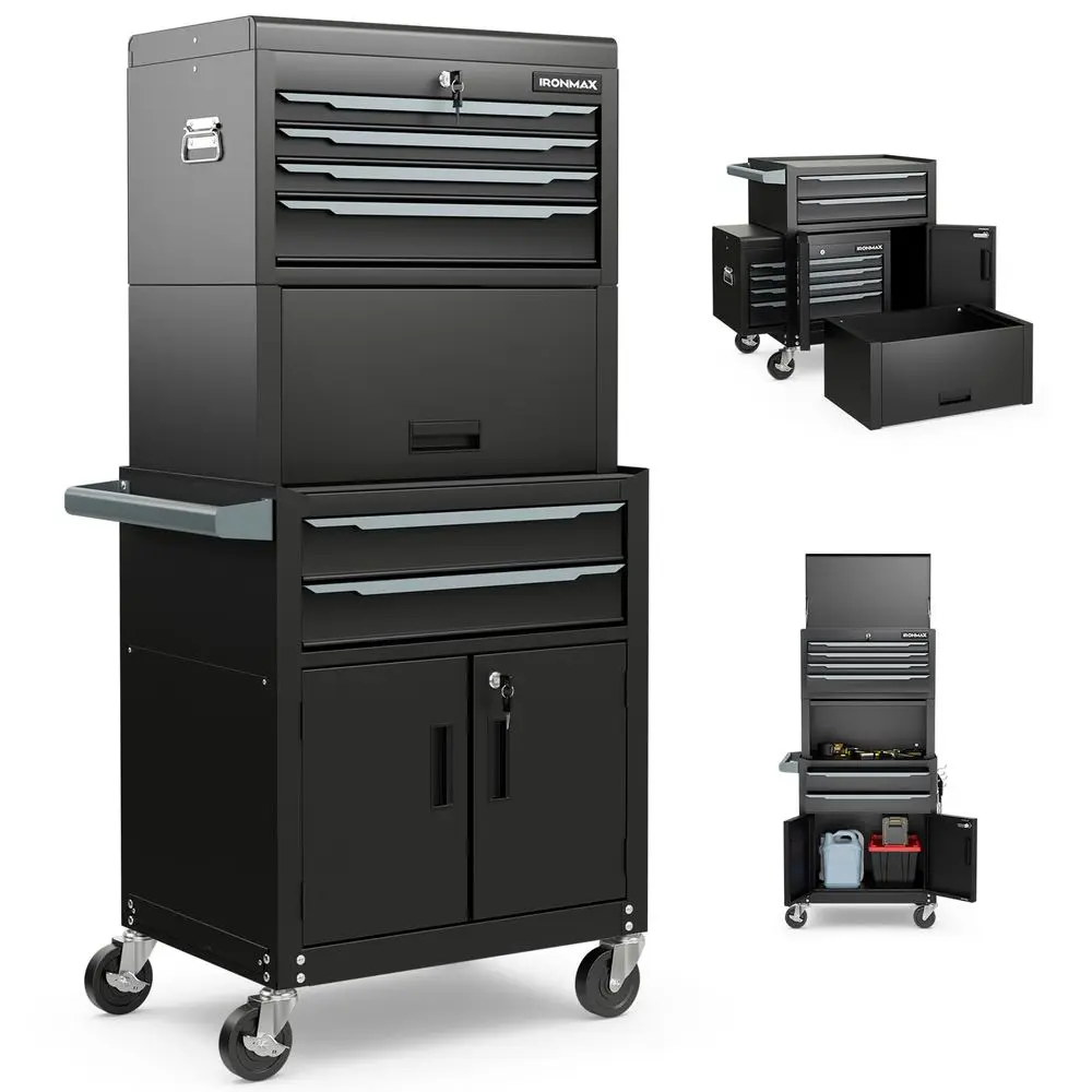 Tool Chest, 6 Drawers 3in1 Extra Large Tool Storage Cabinet with 4 Universal Lockable Wheels, Auto Lock, Protective Liner, Heav