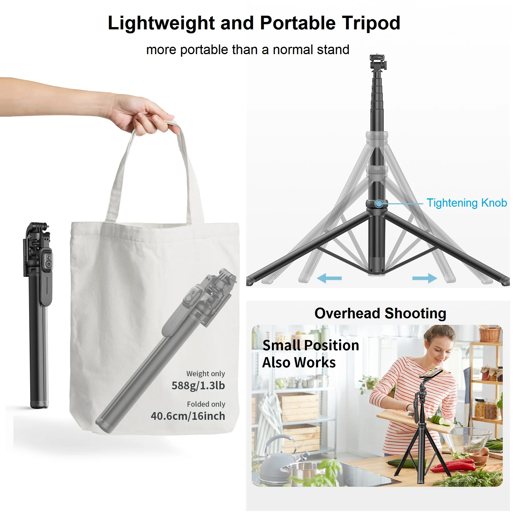 Selfie Stick Tripod with Bluetooth Remote for iPhone Phone Camera, 80
