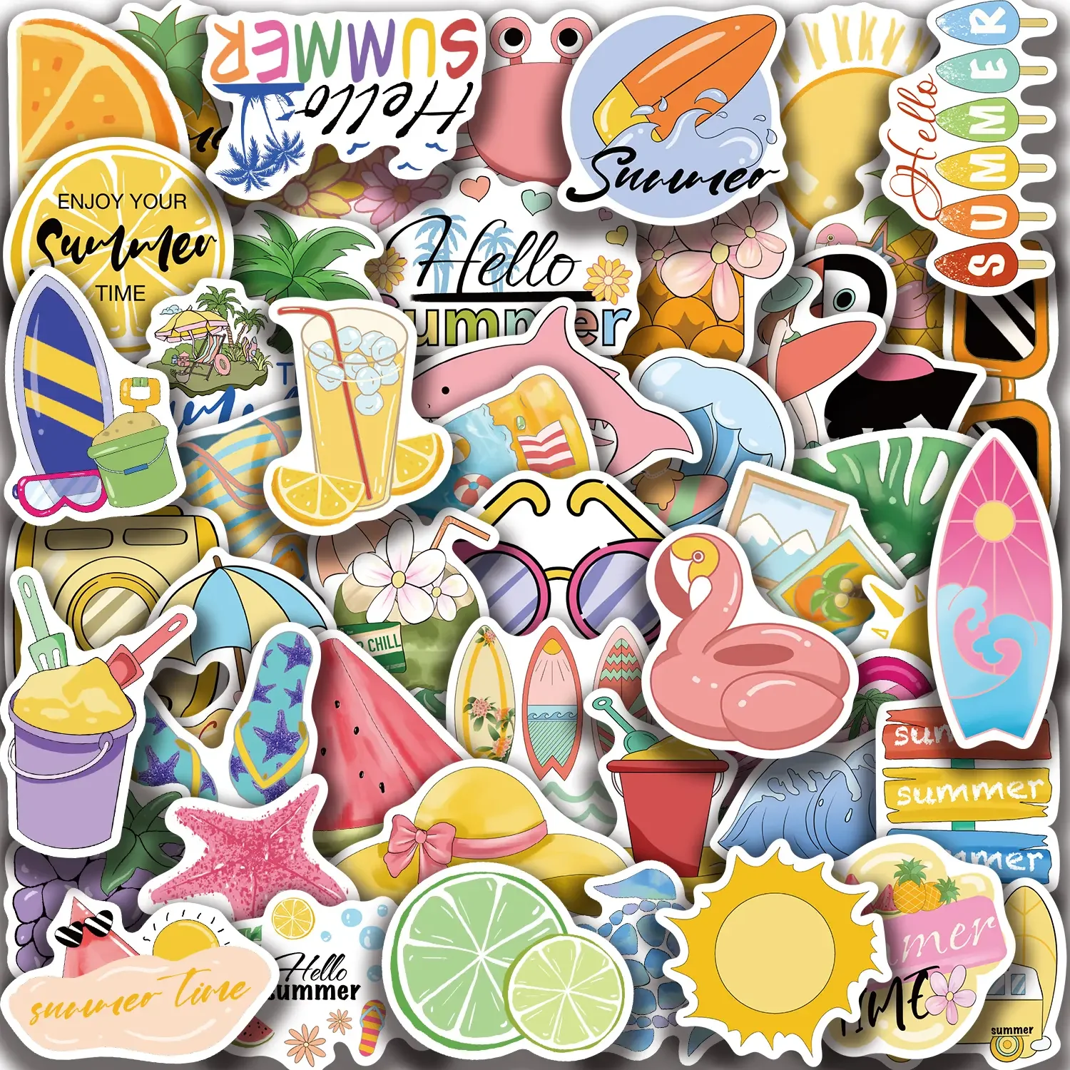 50Pcs Summer Chill Vibes Decals Vinyl Stickers for Laptops, Water Bottles, Luggage, Helmets Holidays Sticker