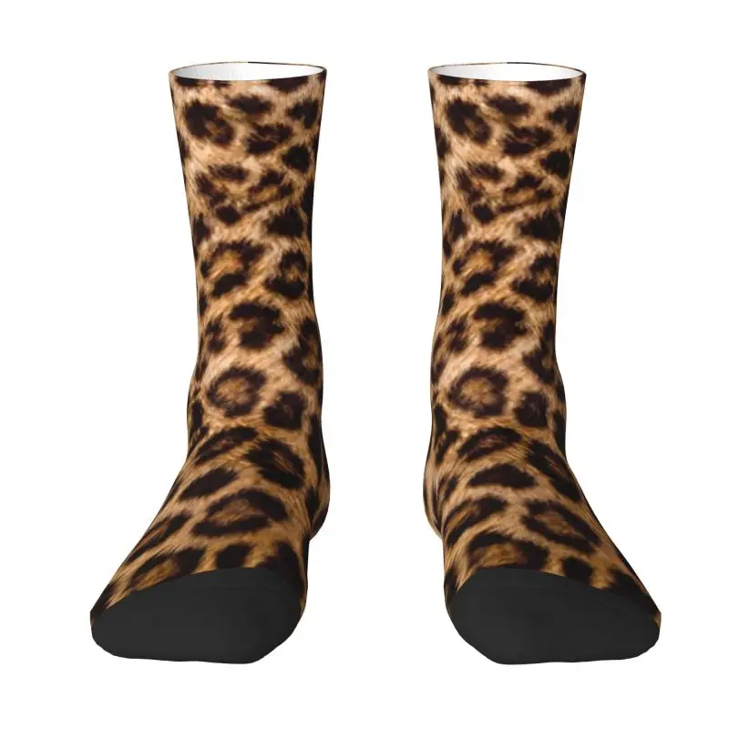 Leopard Cheetah Fur Hide Dress Socks for Men Women Warm Fashion Animal Fur Pattern Crew Socks #1