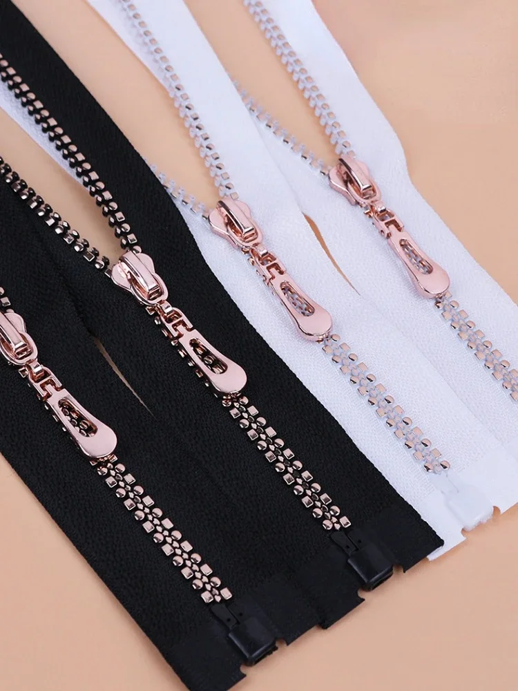 5PCS 5# Beautiful Zippers 40/50/60/70/80cm Open-end Auto Lock Zippers Rose Gold Resin Teeth Zipper Apparel Accessories