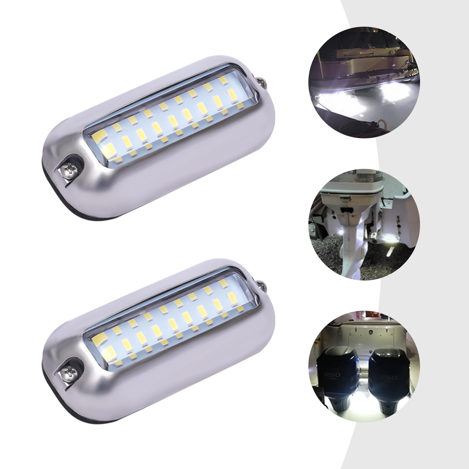 Impermeável branco Transom LED Light, Par de luzes subaquáticas marinhas, Conjunto de 2 Mini 27