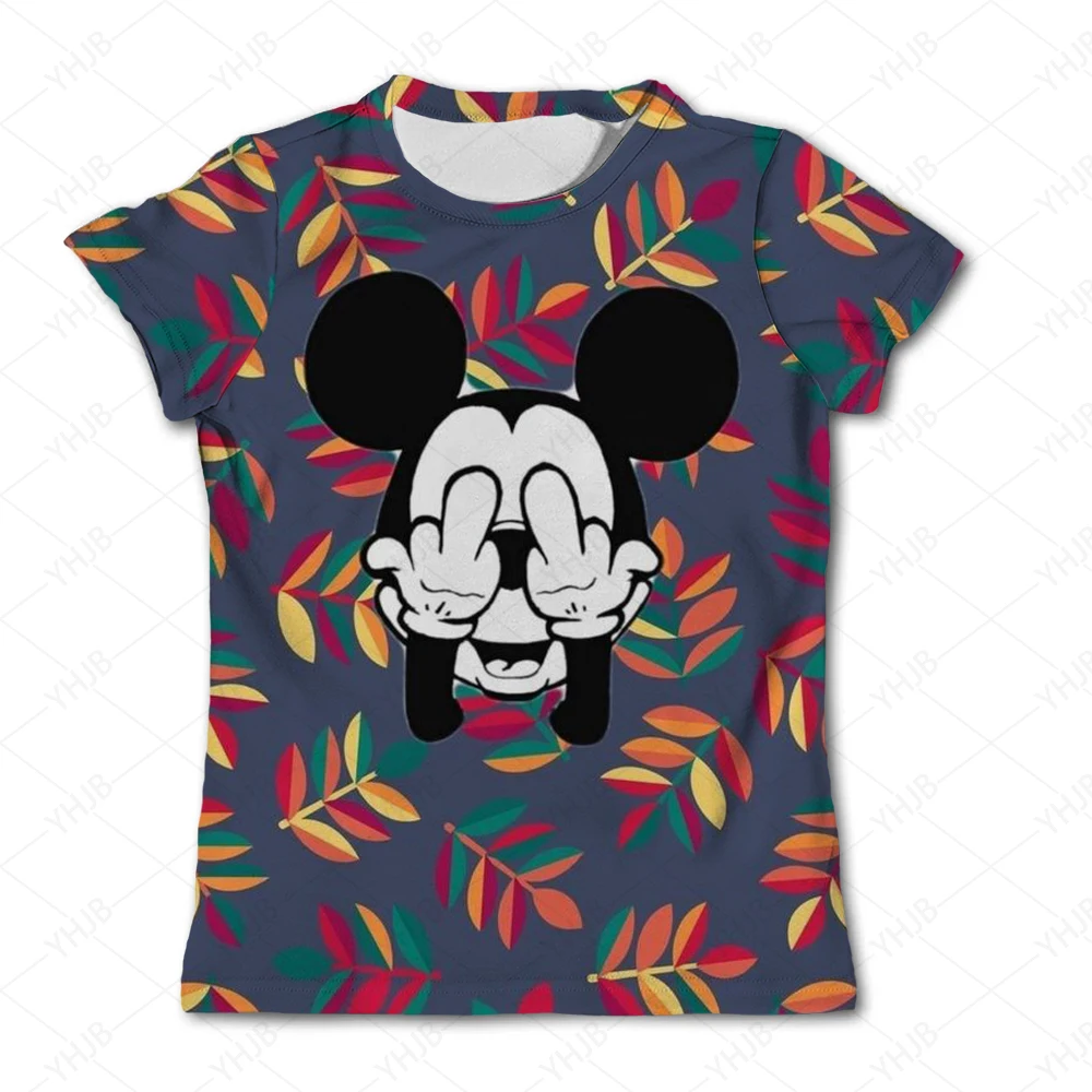 Disney 2024 New Minnie Mouse Head Print T Shirt New Hot Sale Tops Casual Cartoon Round Neck Clothes Baby Boys Girls Clothing