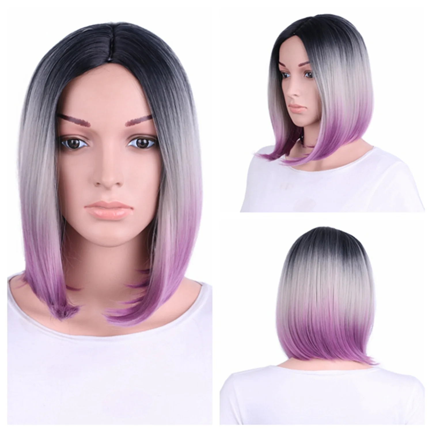 12 Inch Bob Synthetic Wigs Short Shoulder Length Ombre Bob Wig Two Tone Colored Wig Straight Synthetic Wigs For Women