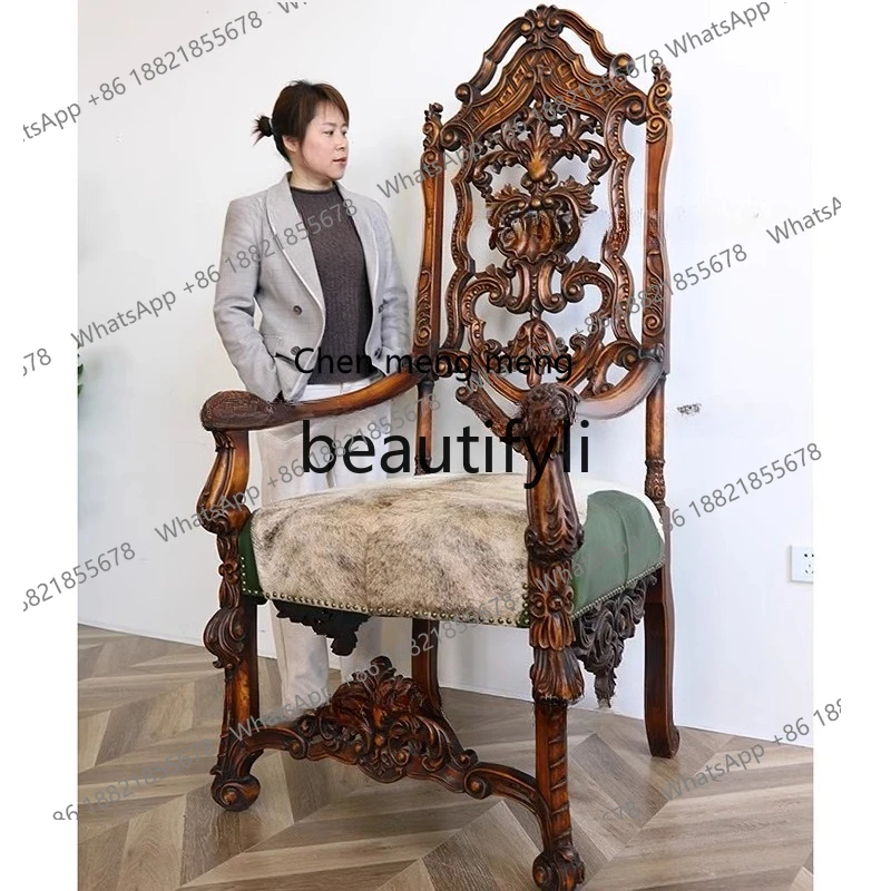 European, solid wood, retro, large armrest decorative chair, castle museum art space design chair