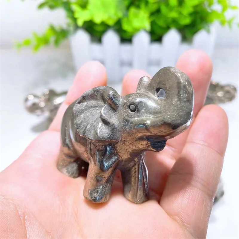 

5.8cm Natural Pyrite Crystal Elephant Carving Healing Gemstone Animal Figurines Reiki Stone Lucky Decoration Gift 1pcs