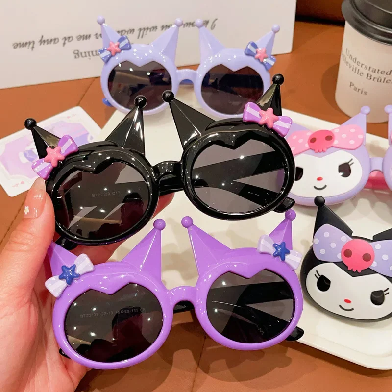 Children's Sunglasses Cartoon Sanrio Kuromi Sunglasses Girls Baby Cute Flip Outdoor Anti-UV Sun Visor Portable Travel Glasses