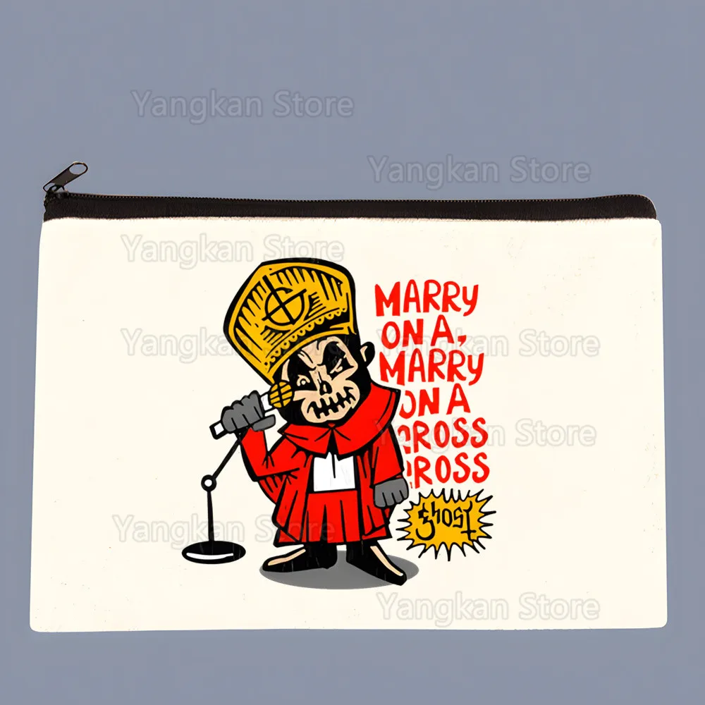 Ghost Band Skeletá Satanized Rock Metal Canvas Pouch Slogan Canvas Bag Funny Cosmetic Zipped Pencil Case Snack Bag Luxury