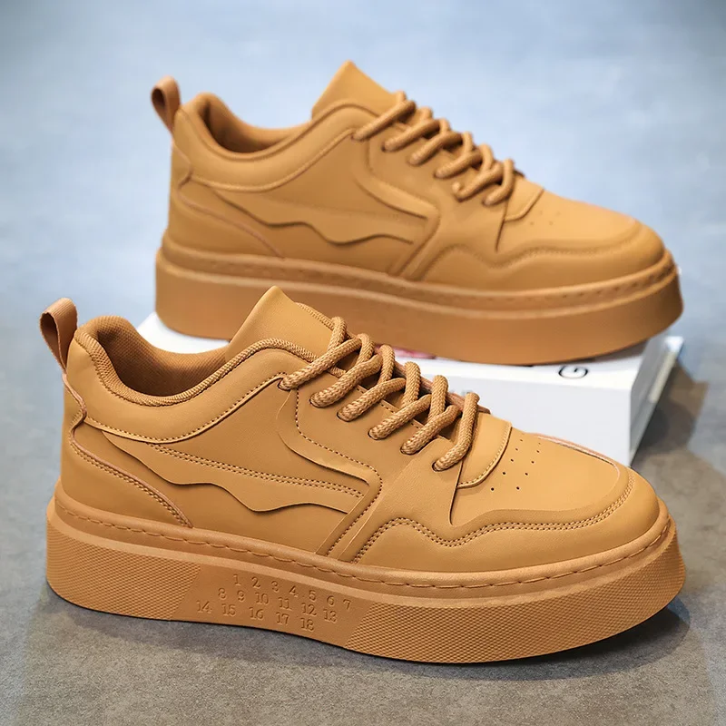 2025 Spring Men's Shoes Casual Sports Thick Soled Non Slip Board Shoes Solid Color Men's Shallow Vulcanized Shoes Simple