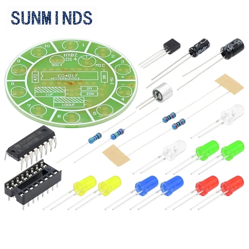 CD4017 التحكم الصوتي الدورية الملونة LED تعميم مجموعة مصابيح المياه DIY ميكروفون التحكم الإلكتروني في الصوت