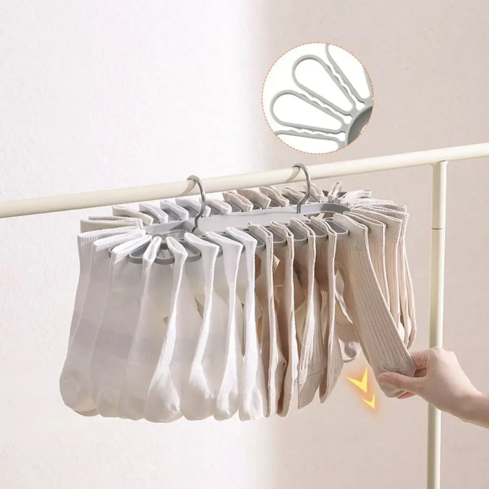 New Folding Socks Drying Rack Space Saving with 32 Clips Clothes Hanger Stable Multifunctional Underwear Hanging Clip