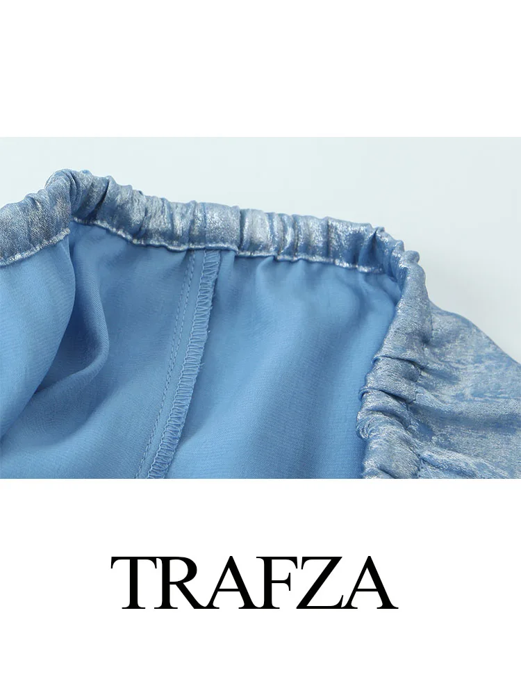 TRAFZA Women Chic Casual High Waist Baggy Pants Summer Woman Fashion Vintage Drawstring Straight Loose Trousers Streetwear