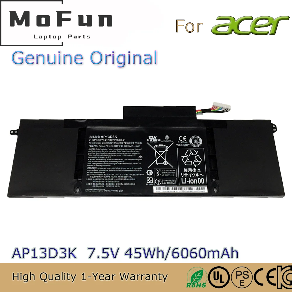 

Brand New Original AP13D3K 7.5V 45Wh Laptop Battery for Acer Aspire S3-392 S3-392G 1ICP6/60/78-2