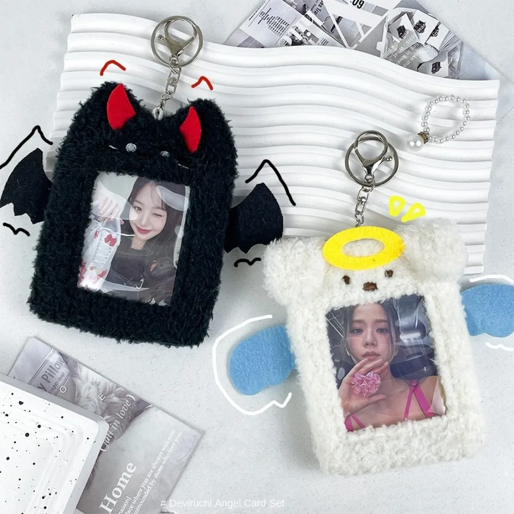 New Cute Angel Dog Card Protector Cartoon ID Protection Set Plush Photocard Holder PVC Slide Cover Card Bag Plush Card Holder