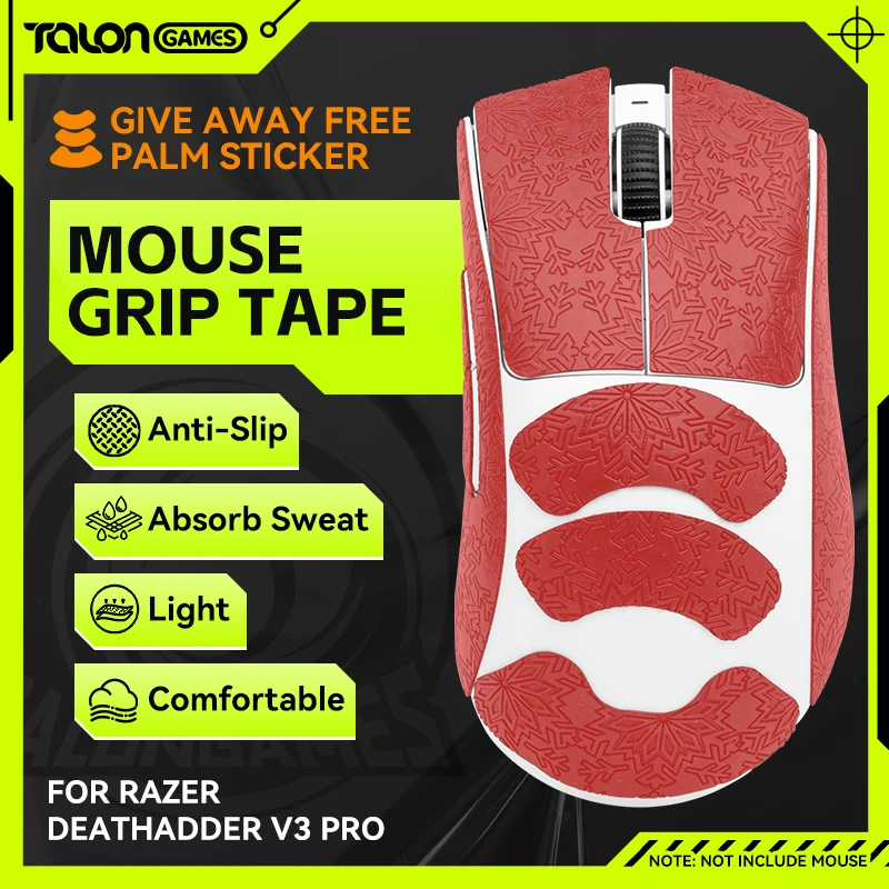 

TALONGAMES Mouse Grip Tape Snow Pattern For Razer DeathAdder V3 Pro,Palm Sweat Absorption, All Inclusive Anti-Slip Tape(Red)