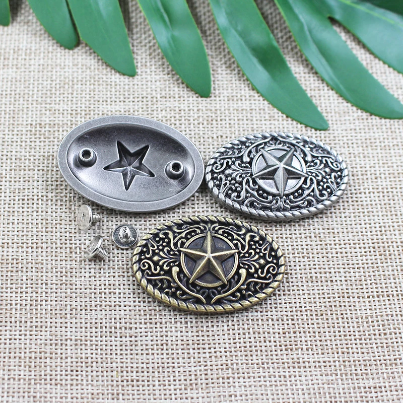 Metal Craft Stars Floret Conchos Decorative Buckle Oval Shape Castings Screw Back Button DIY Leather Decoration Accessories