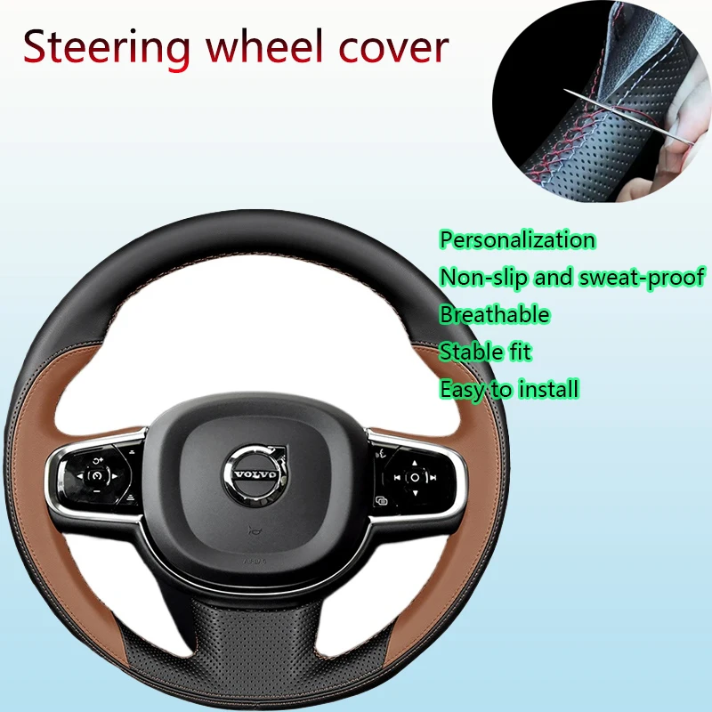 DIY Hand Sewing Car Steering Wheel Cover for Volvo XC90 XC60 XC40 V90 S90 S60 Leather Breathable Non-slip Interior Braid