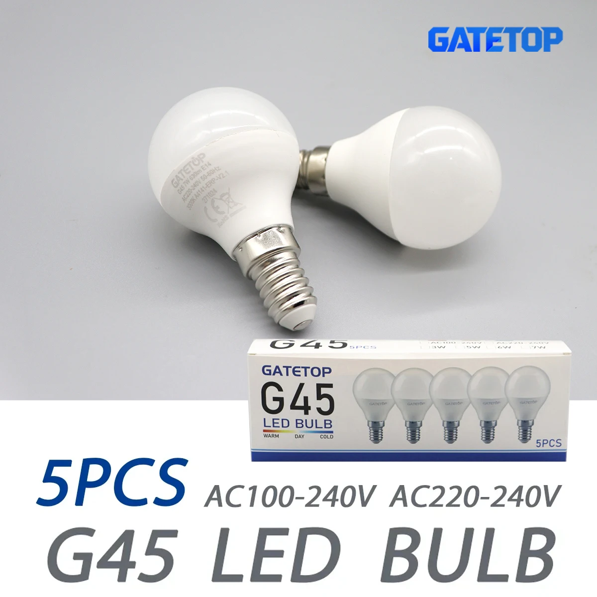 5-Pack G45 E14 LED Light Bulb  AC 220V 110V 120V 3W 5W 6W 7W POWER Eco-Friendly Mini Lamp Non-Flicker 3000K 4000K 6000K Bulb